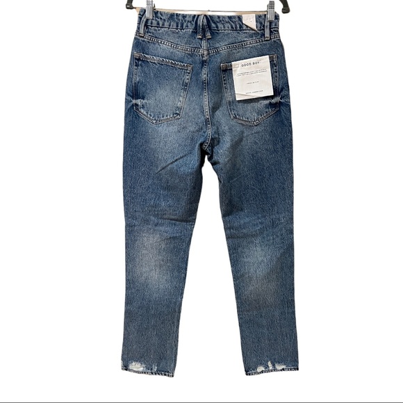 Good American Good Boy Shredded High Waist Boyfriend Jeans in Blue (4) - Picture 7 of 15